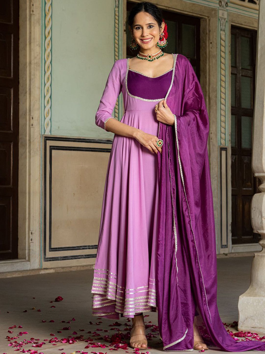 KALINI Women Gotta Patti Anarkali Kurta with Trousers & With Dupatta