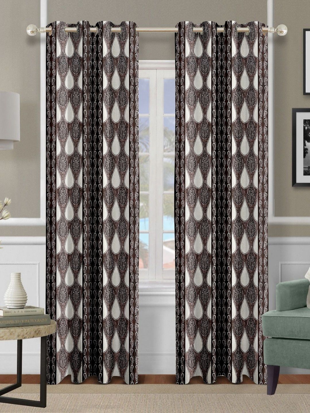 Cortina Brown & White 2 Pieces Ethnic Motifs Printed Door Curtain-picture-20