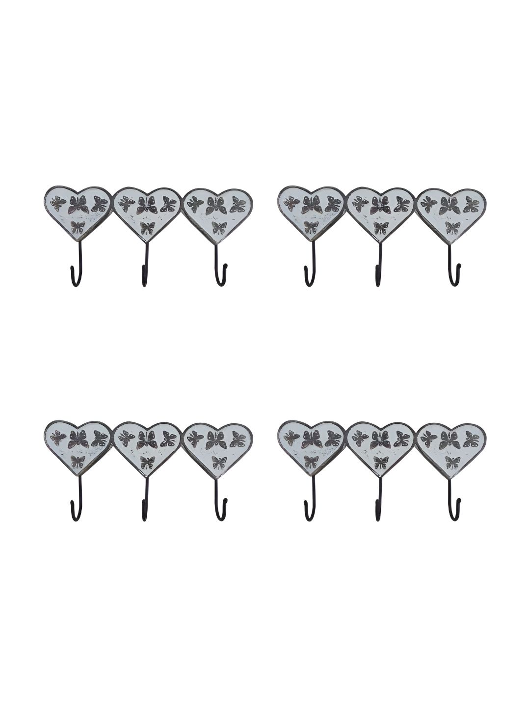 IndianShelf Grey & Black 4 Piece Ceramic Hearts Wall Hooks-picture-5