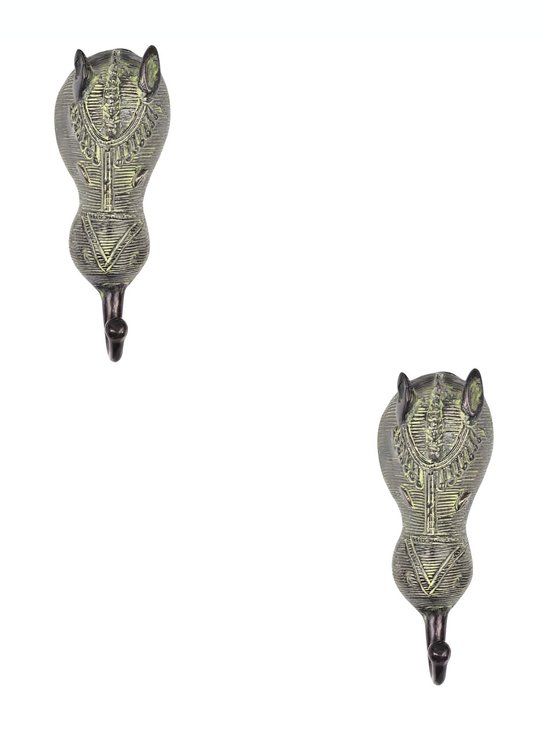 IndianShelf Grey & Yellow 2 Pieces Textured Brass Wall Hooks-image-40