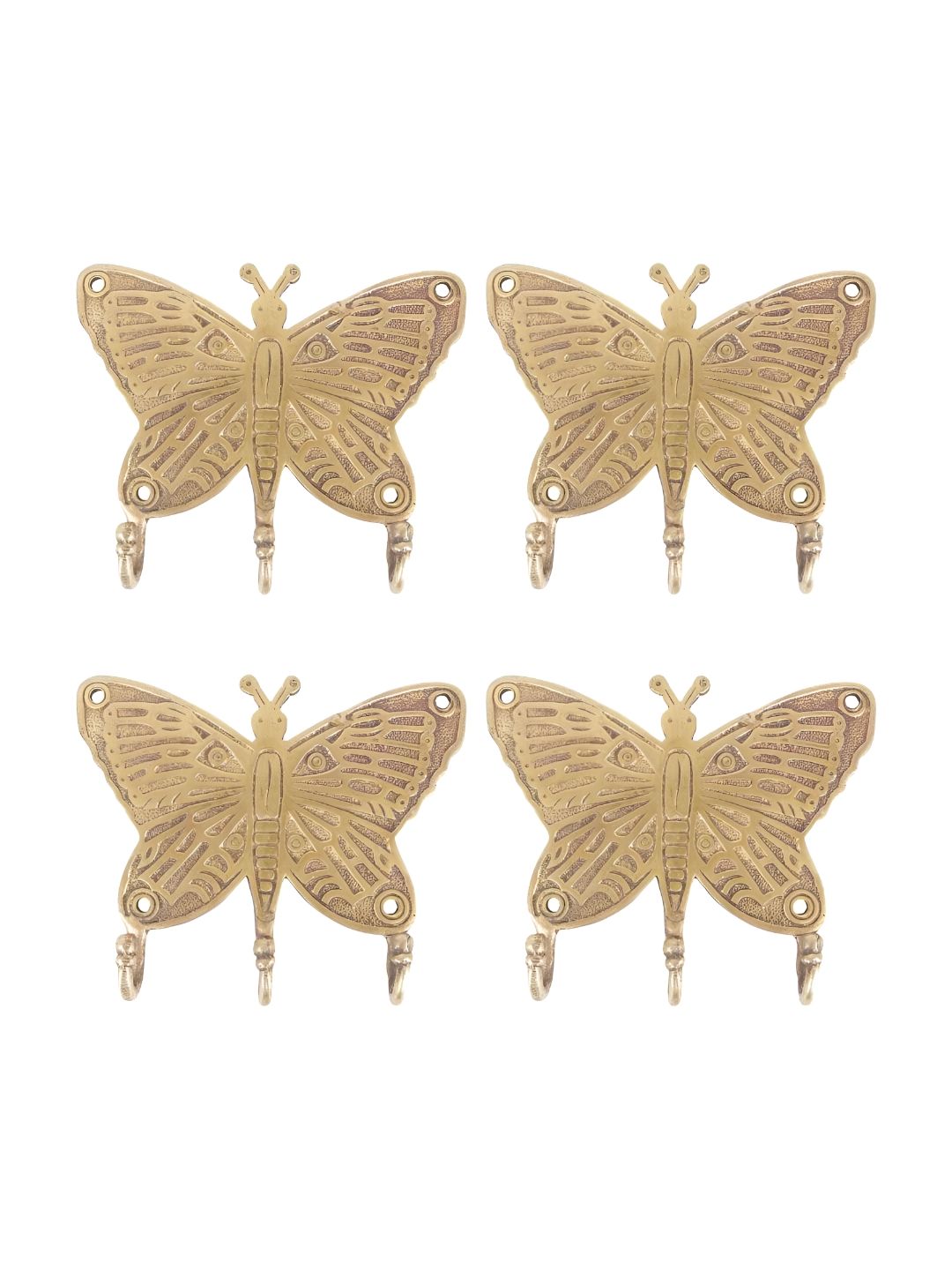 IndianShelf Gold Toned 4 Pieces Brass Butterfly Door Hangers Wall Hooks-picture-48