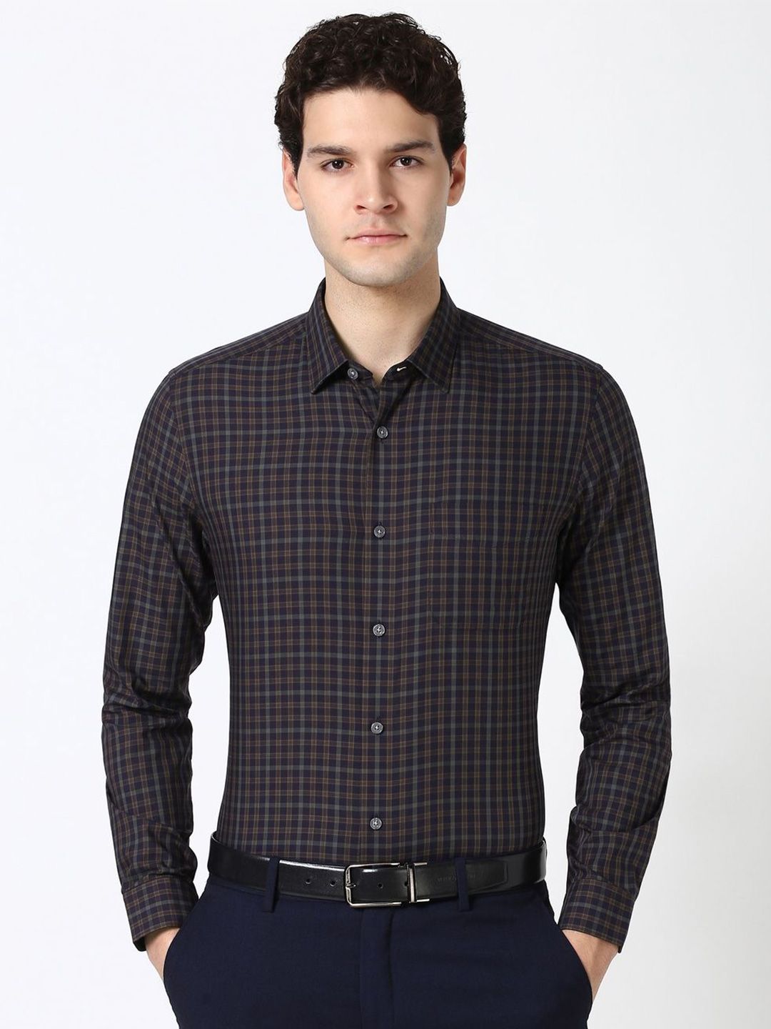Peter England Elite Men Spread Collar Micro Checked Cotton Slim Fit Formal Shirt-picture-55