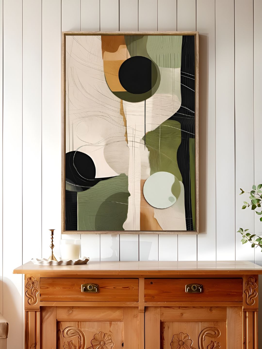 Art Street Beige & Green Geometric Shapes Abstract Canvas Wall Art-picture-35