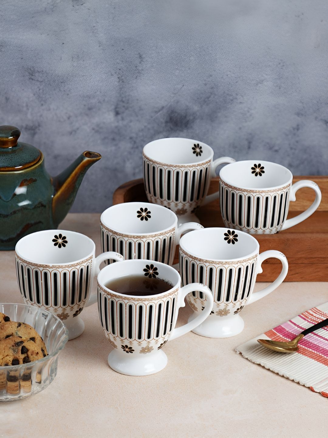 CDI White & Brown Floral Printed Ceramic Glossy Mugs Set of Cups and Mugs-picture-26