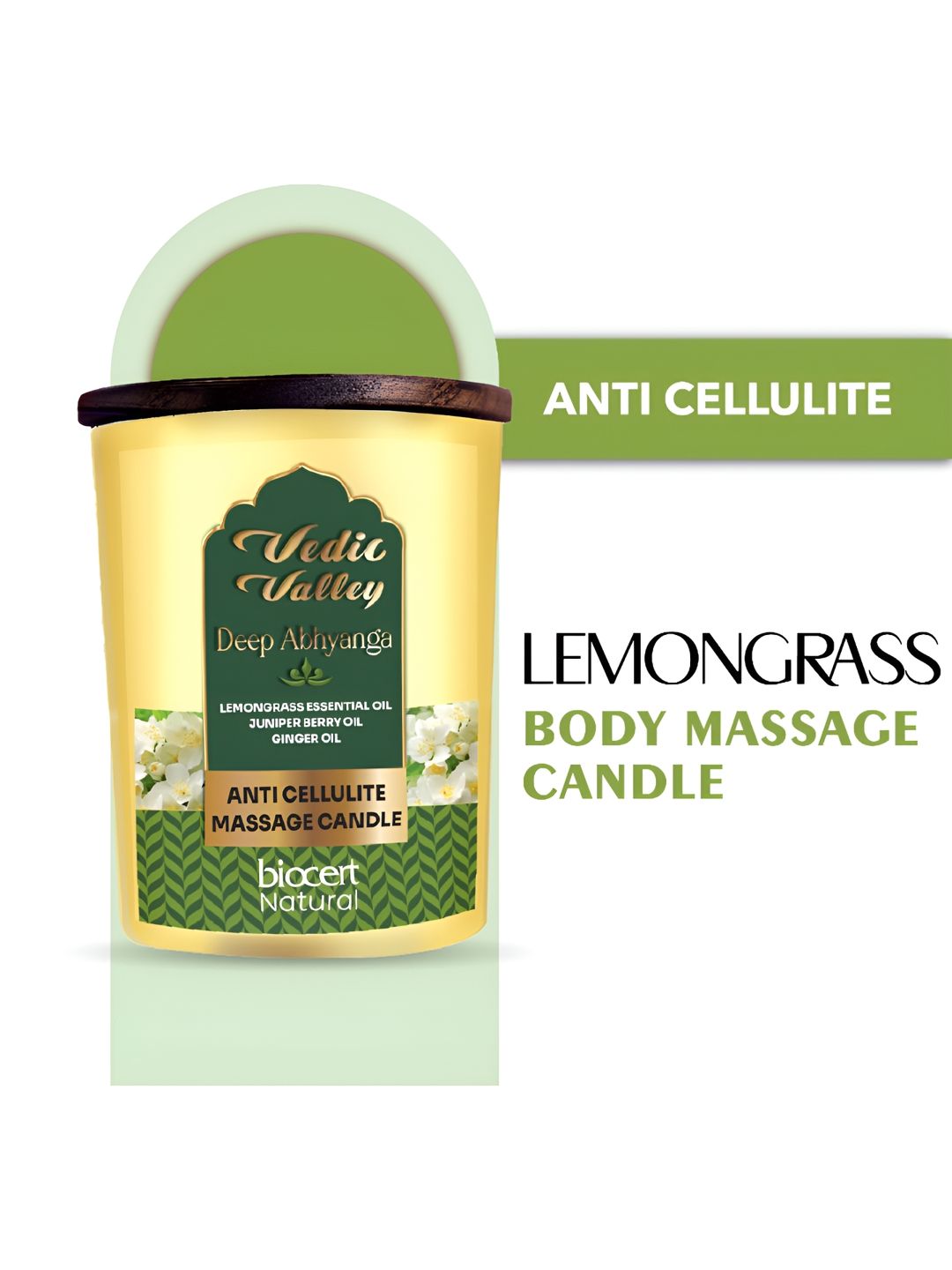 Vedic Valley Green & Gold-Toned Lemongrass 1 Piece Body Massage Jar Candle-picture-51