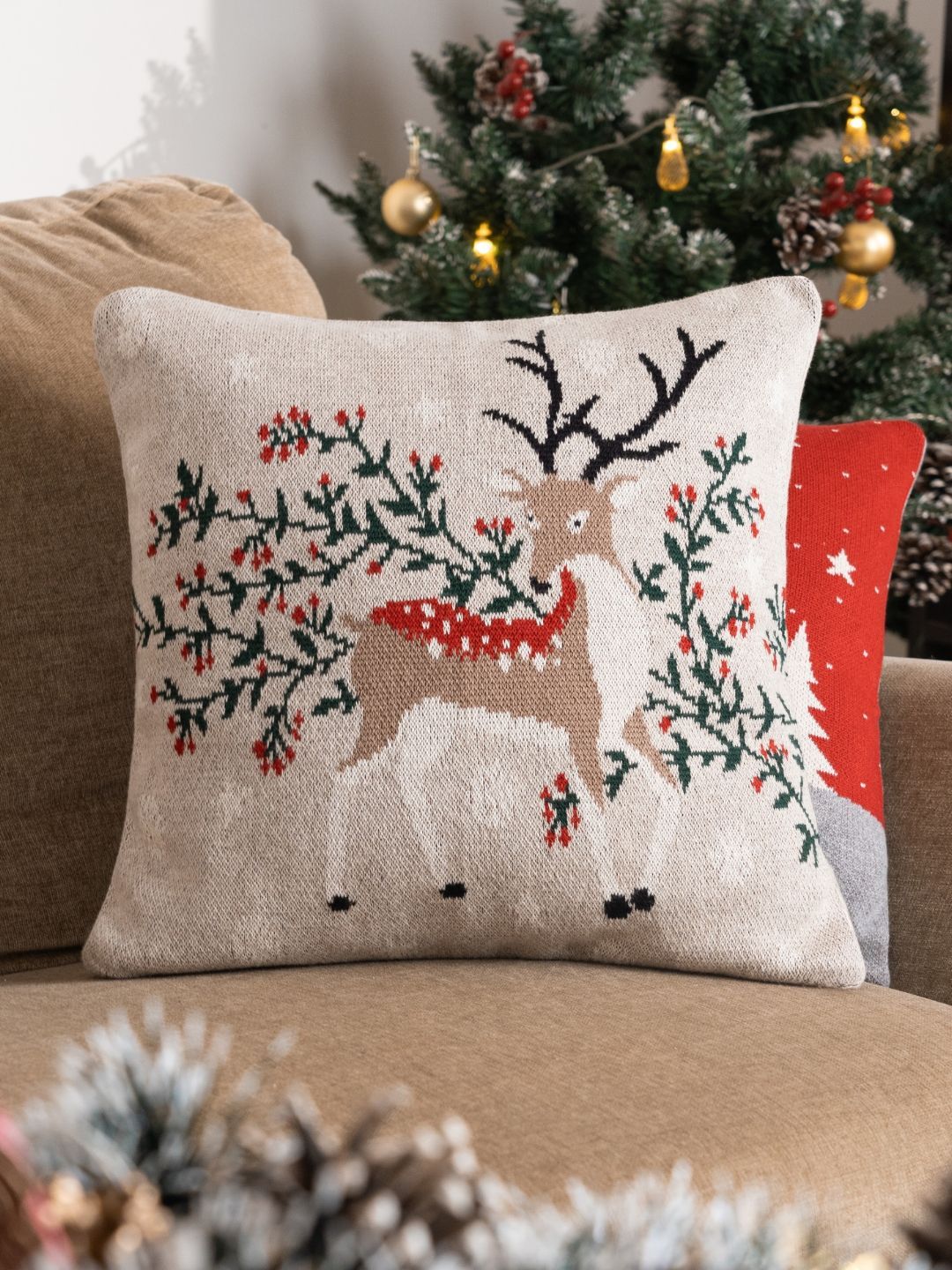 haus & kinder Beige & Brown Embroidered Square Cushion Covers-image-49