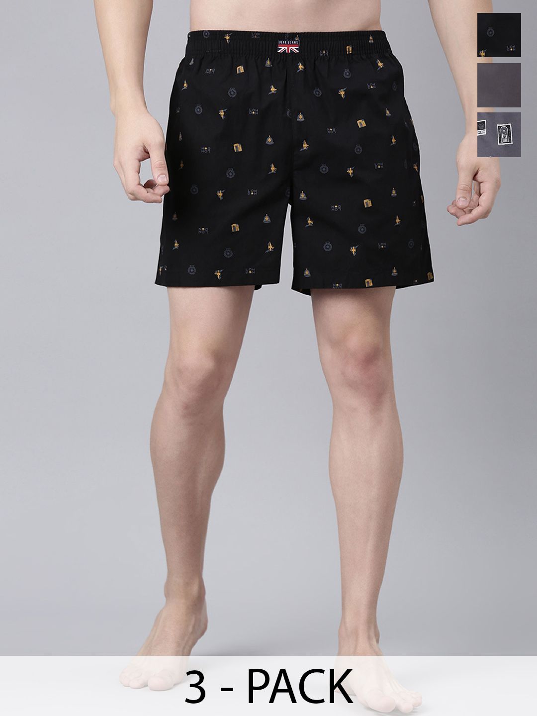 Pepe Jeans Men Pack Of 3 Printed Cotton Boxers ATB06-03N-GREY-GREY-BLK-picture-13