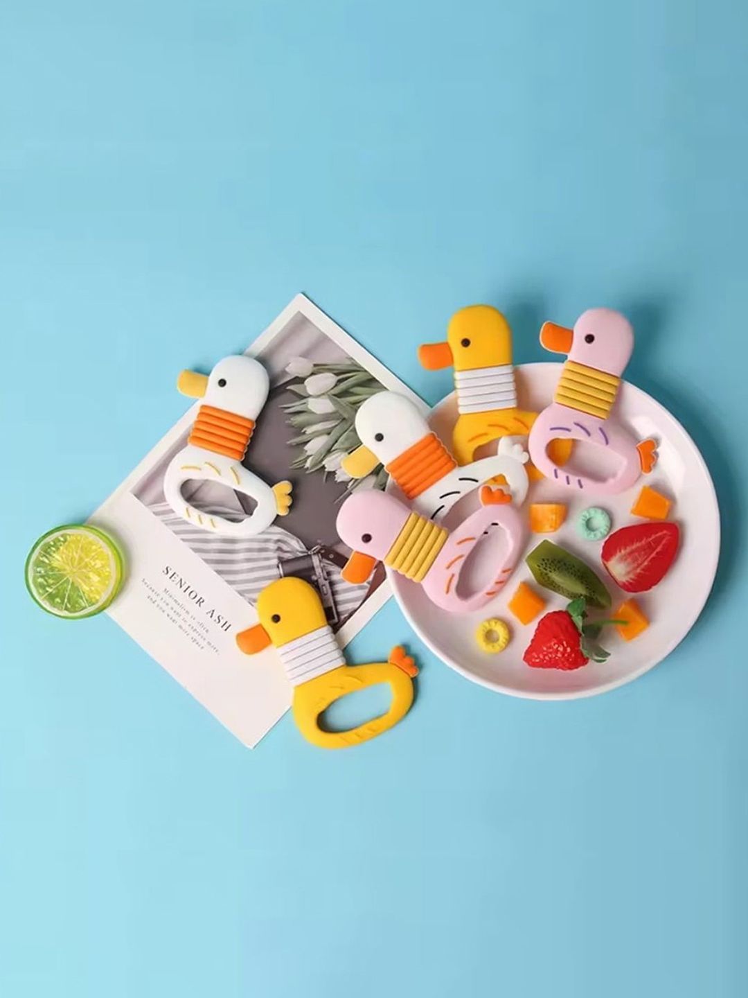 Kritiu Pink & Yellow Duck Shape Baby Teether-image-43