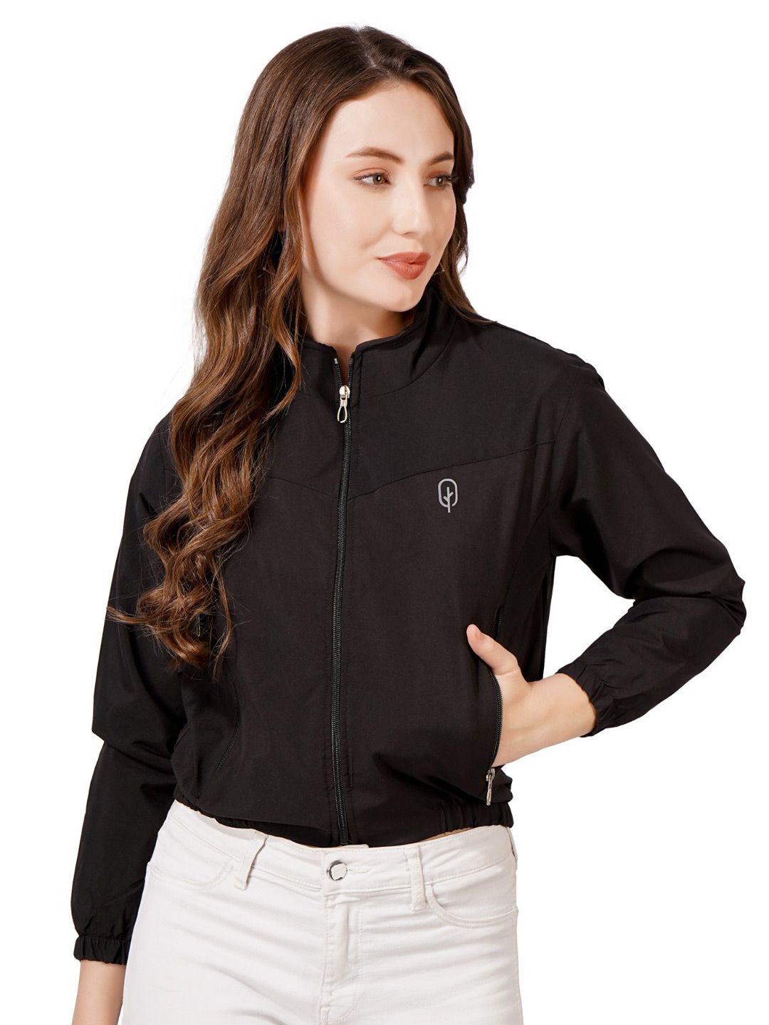BLUEFICUS Women Mock Collar Solid Casual Biker Jacket