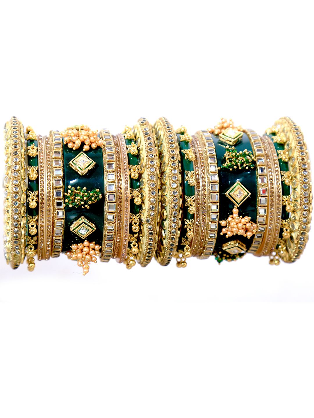 Zindura Set Of 2 Gold-Plated Stone-Studded & Beaded Chuda Bangles-picture-22