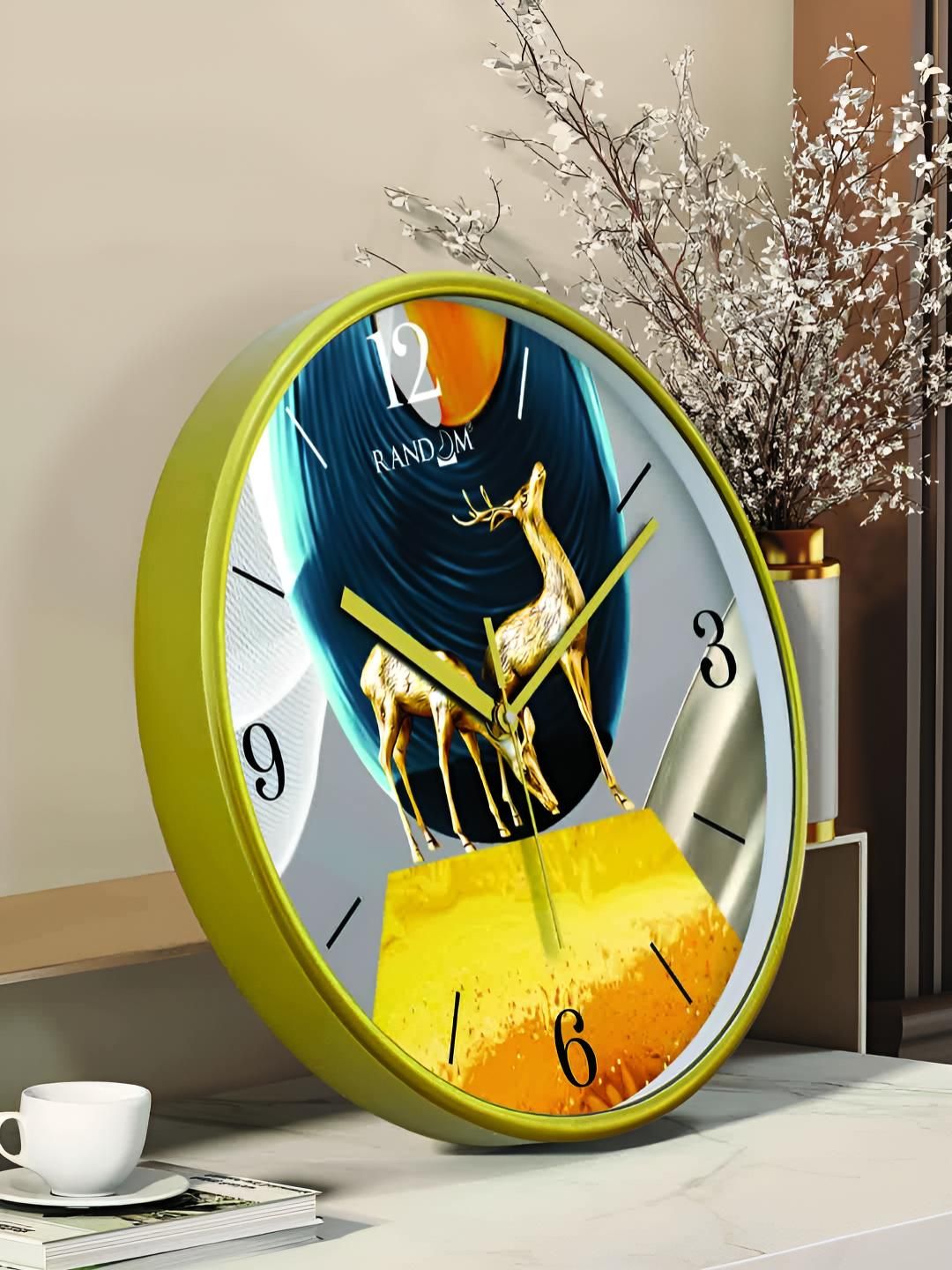 RANDOM Green & Yellow Printed Contemporary Round Analogue Wall Clock-picture-28