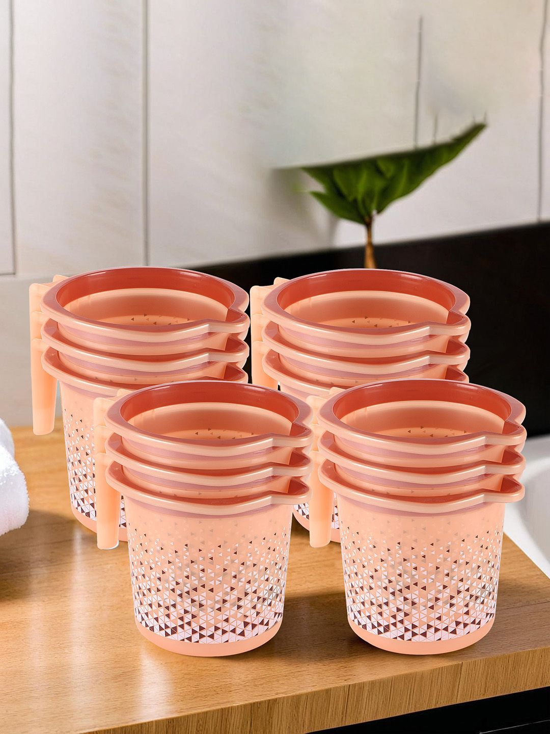 Kuber Industries Beige & Brown 12 Pieces Geometric Printed Lightweight Mugs 1.5 L Each-picture-30