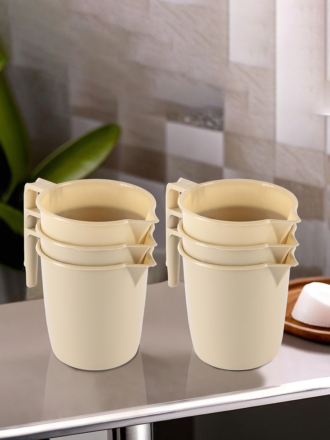 Kuber Industries Beige 6 Pieces Bathroom Mugs-1 Litre-picture-29