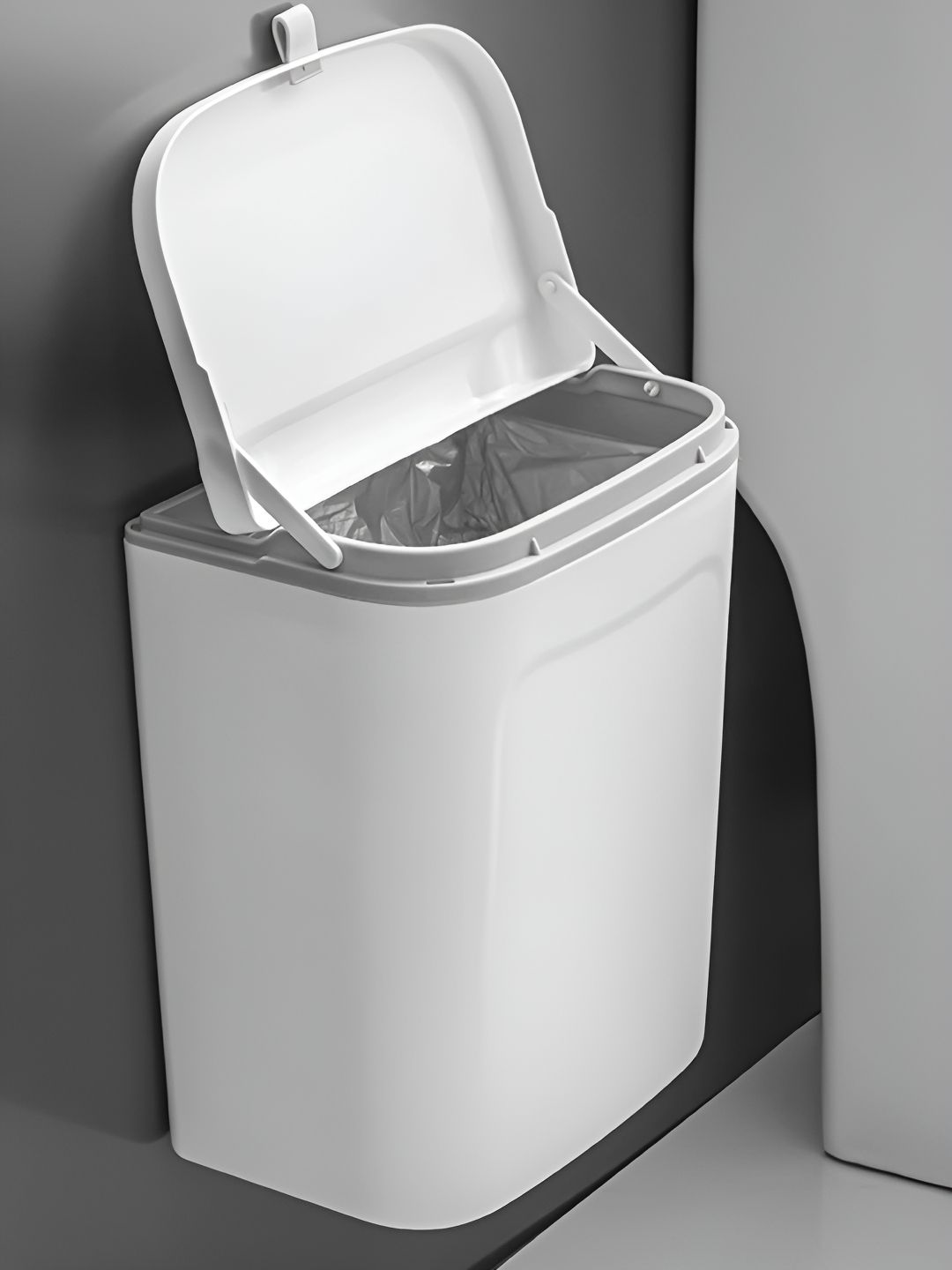 HOKIPO White Self Adhesive Wall Mounted Dustbin 11L