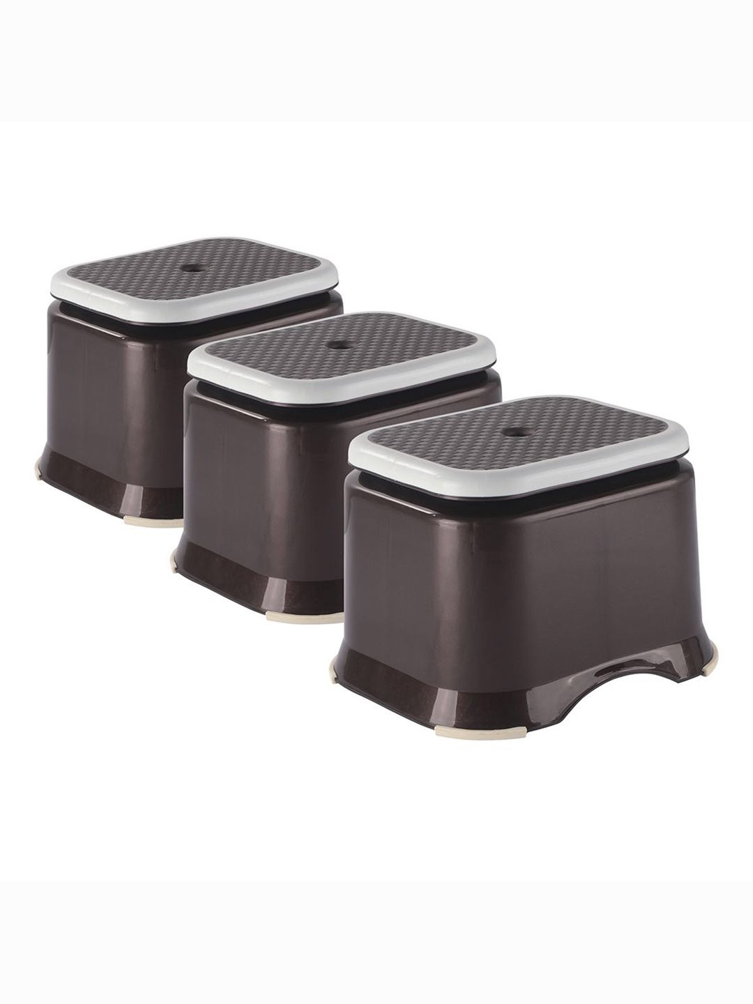 Kuber Industries Brown 3 Piece Anti-Slip Bathroom Stool for Bathing