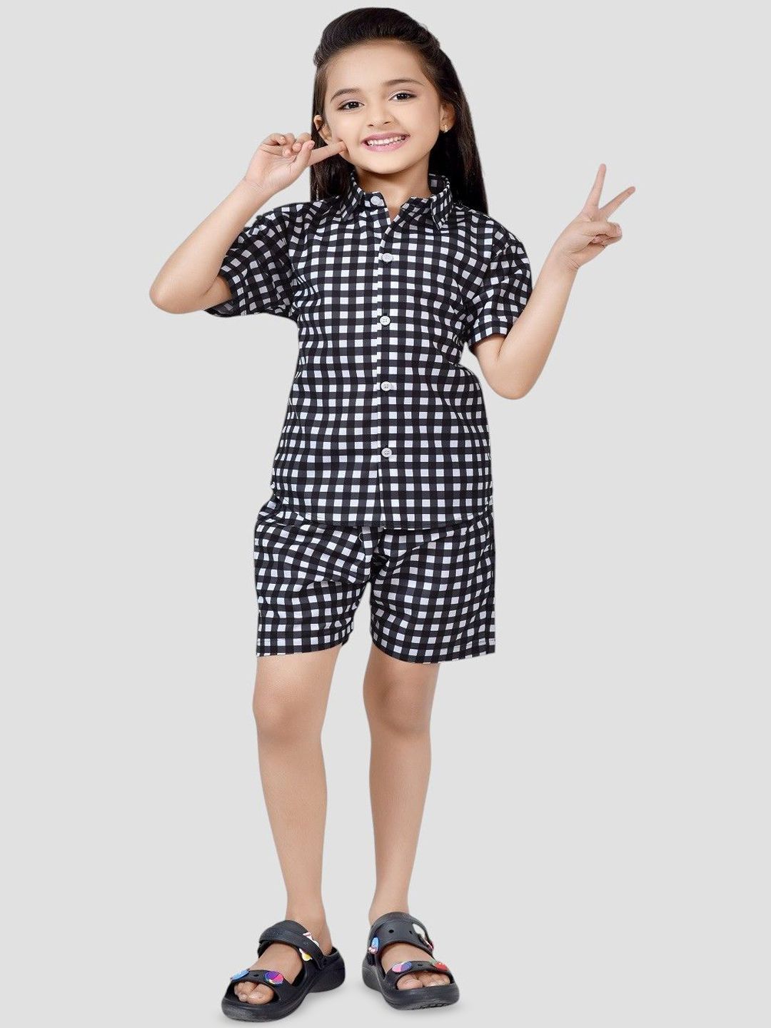 BAESD Girls Checked Pure Cotton Shirt With Shorts Clothing Set-picture-37