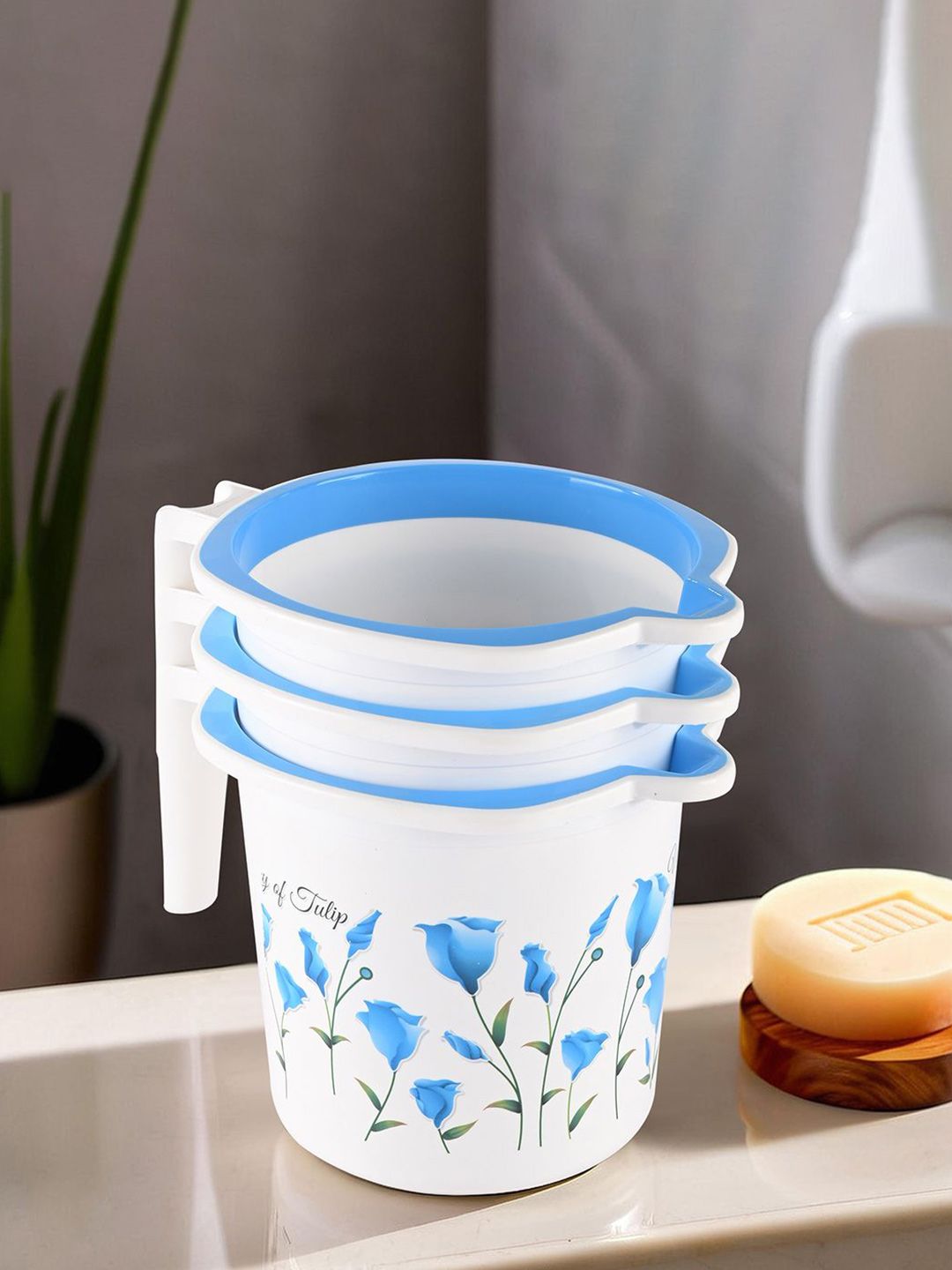 Kuber Industries Blue & White 3 Pieces Floral Printed Mugs 1.5 L Each-picture-57
