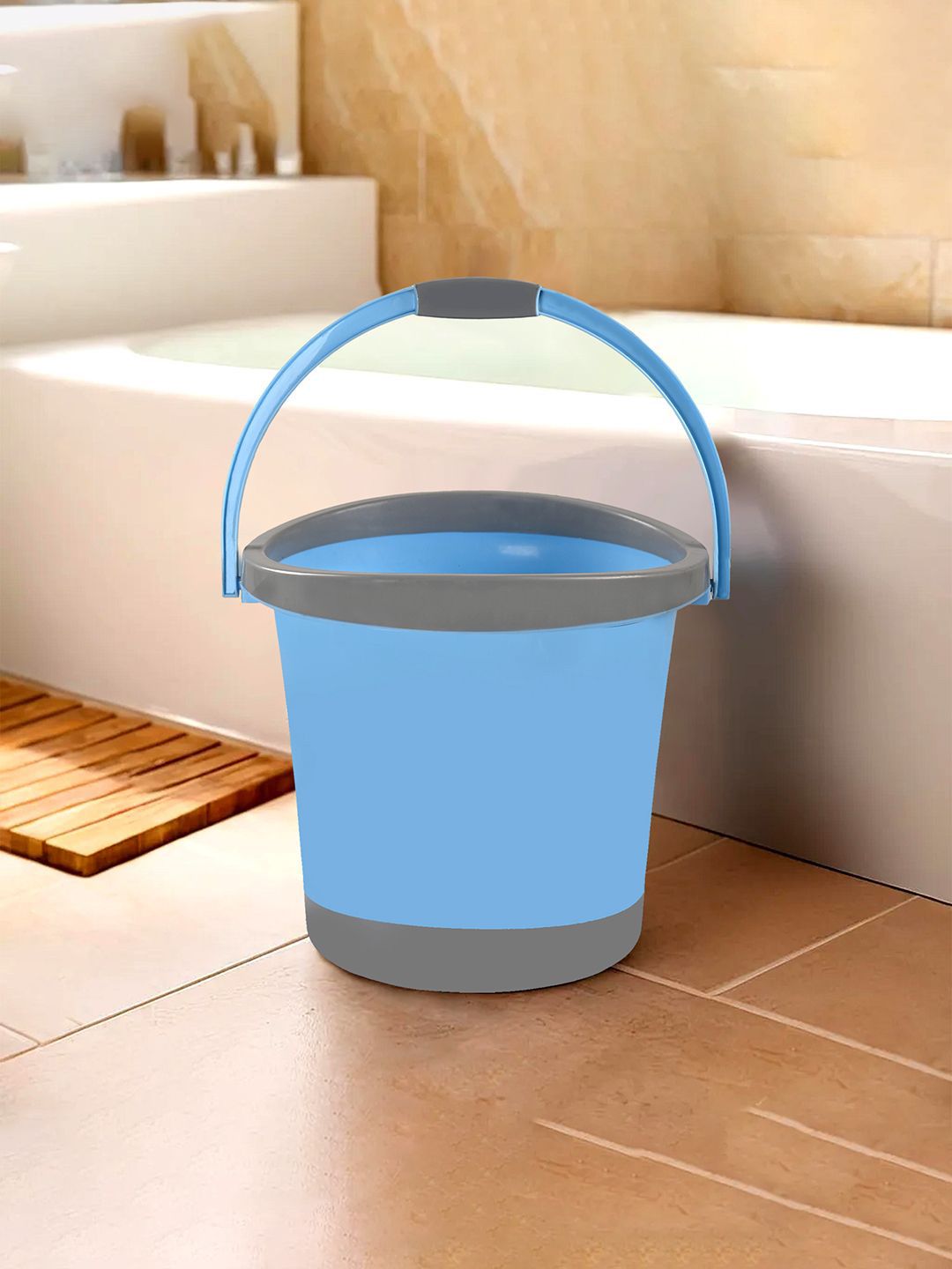 Kuber Industries Blue & Grey Solid Plastic Bath Accessories Set-image-14