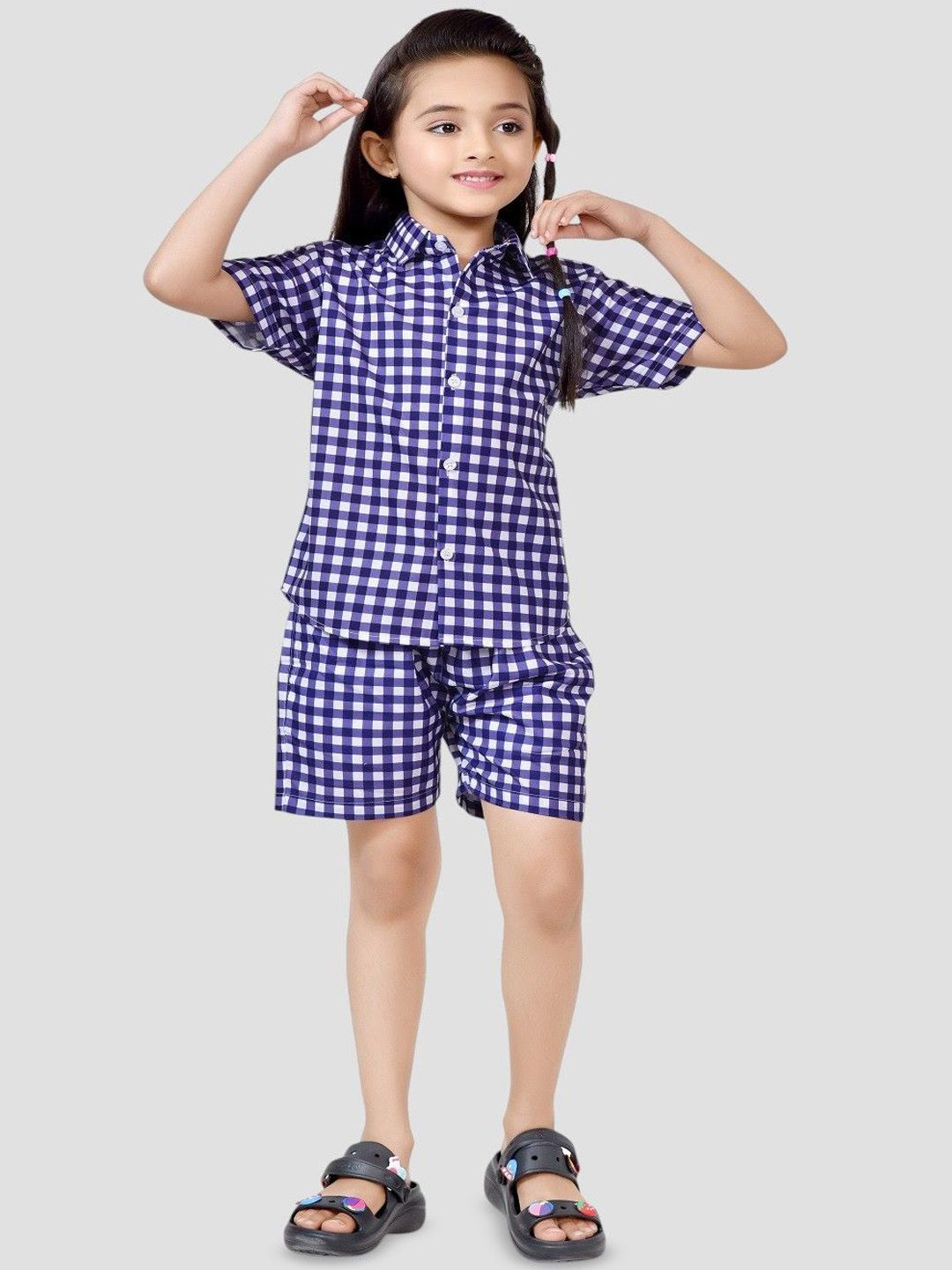BAESD Girls Checked Pure Cotton Shirt With Shorts Clothing Set-picture-31