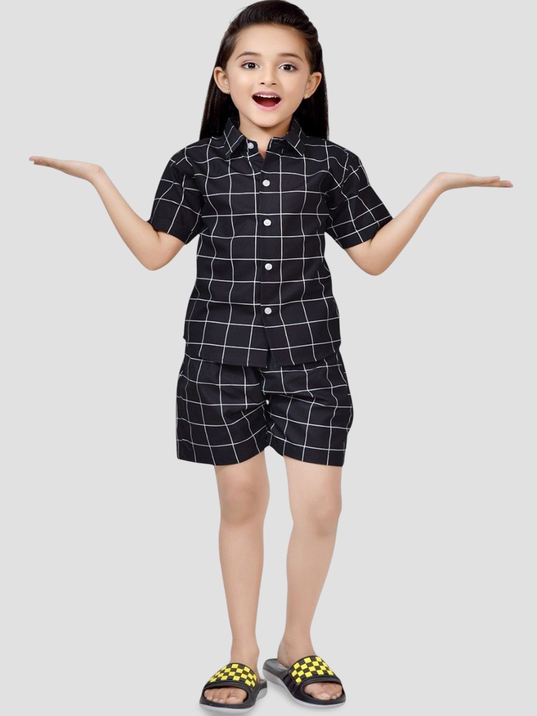 BAESD Girls Checked Pure Cotton Shirt With Shorts Clothing Set-picture-36