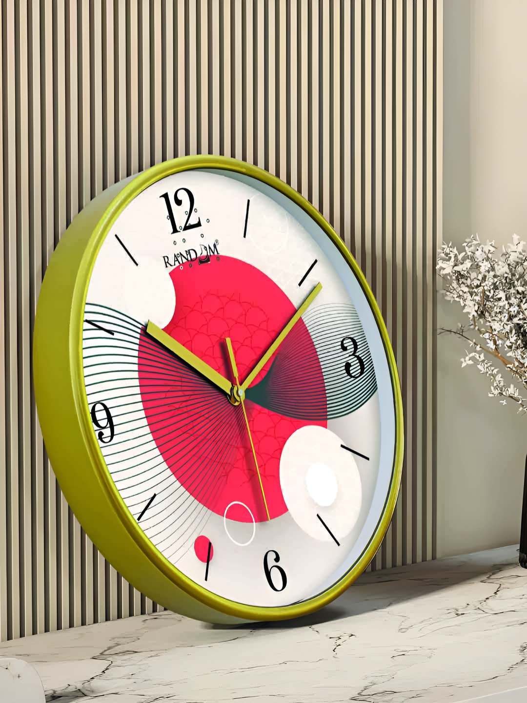RANDOM Green & White Printed Contemporary Round Analogue Wall Clock-picture-22
