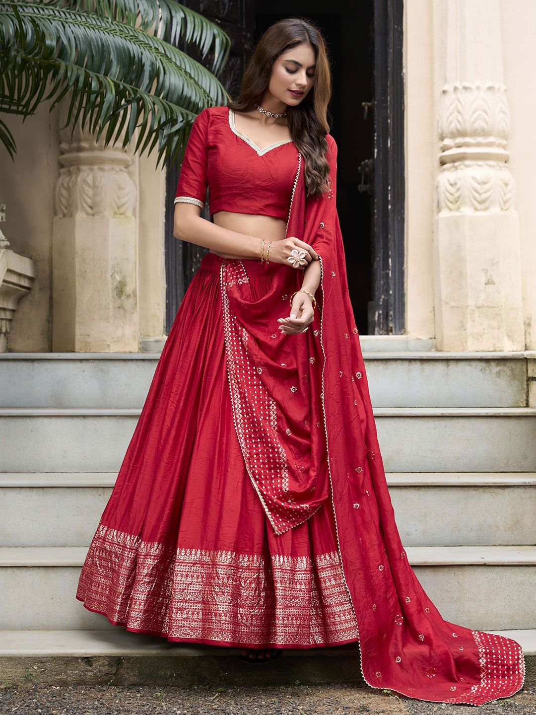 LOOKNBOOK ART Printed Ready to Wear Lehenga & Unstitched Blouse With Dupatta-picture-26