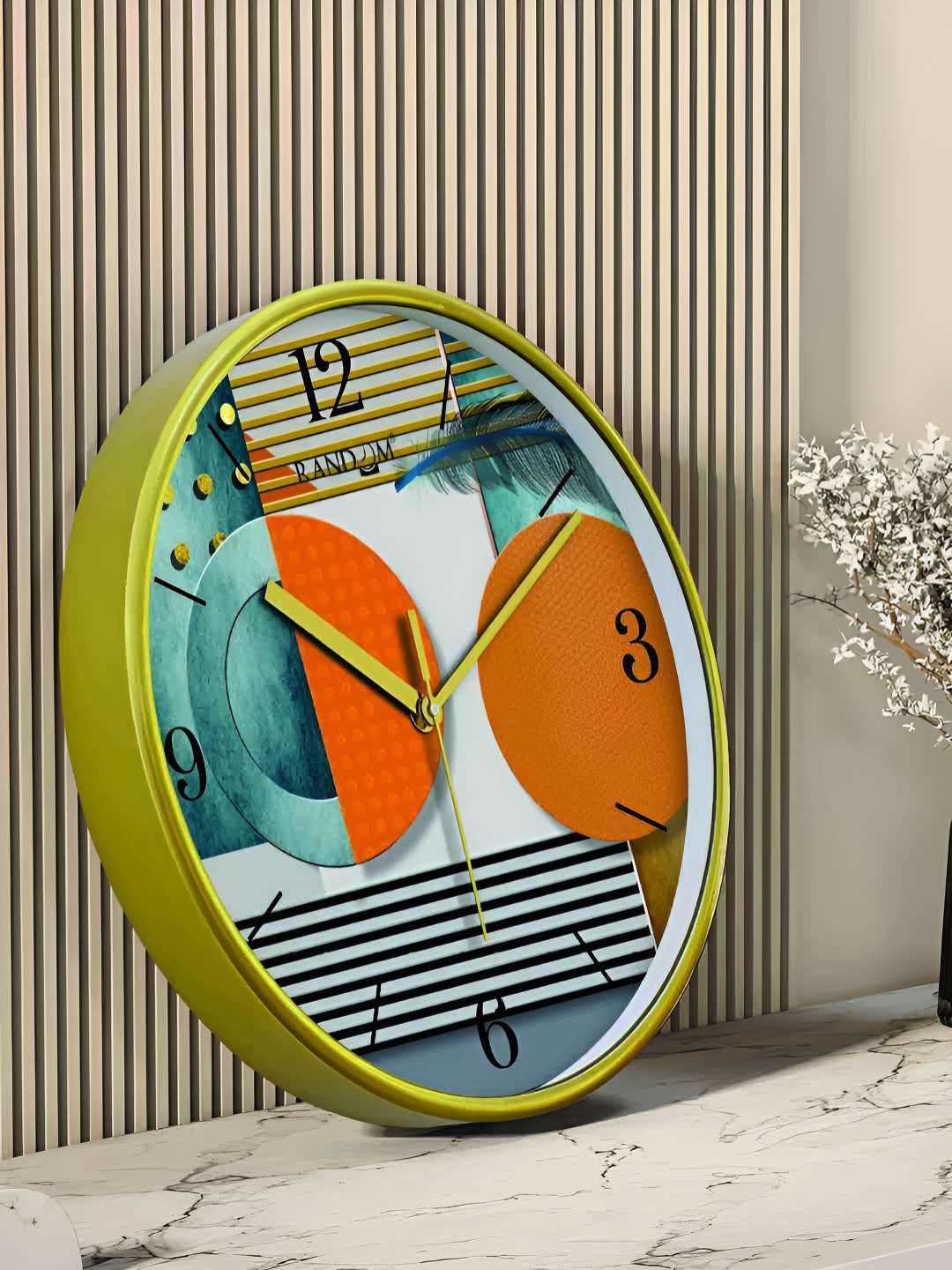 RANDOM Green & Orange Printed Contemporary Round Analogue Wall Clock-picture-38