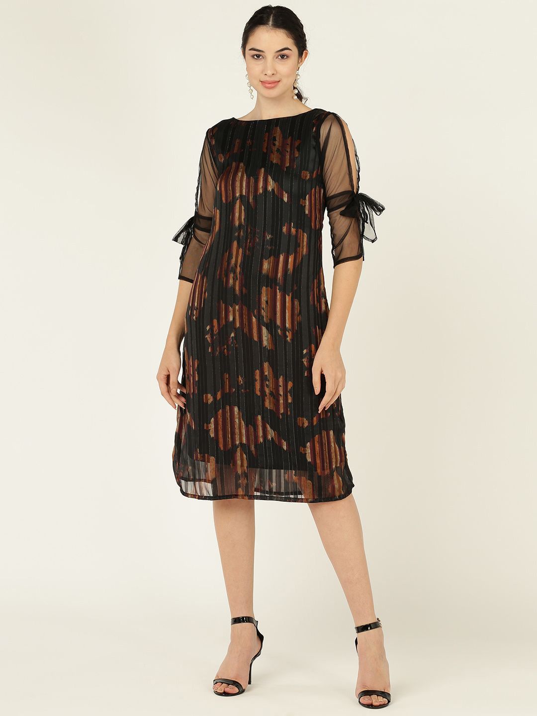 DODO & MOA Print Bell Sleeve Georgette A-Line Dress