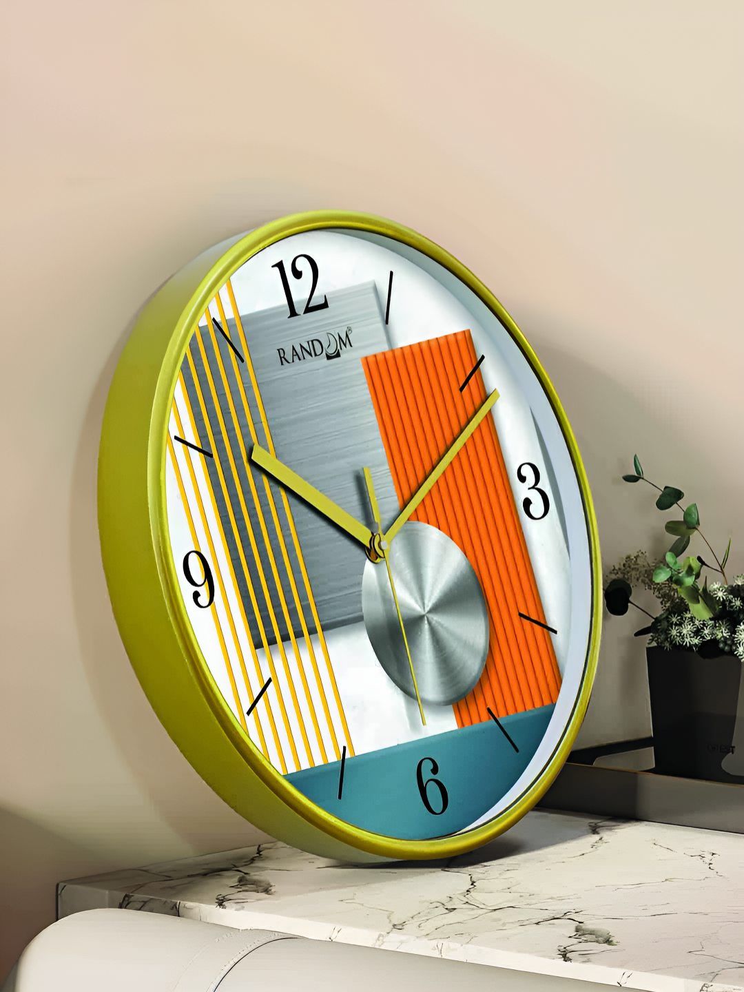 RANDOM Green & Orange Printed Contemporary Round Analogue Wall Clock-picture-12