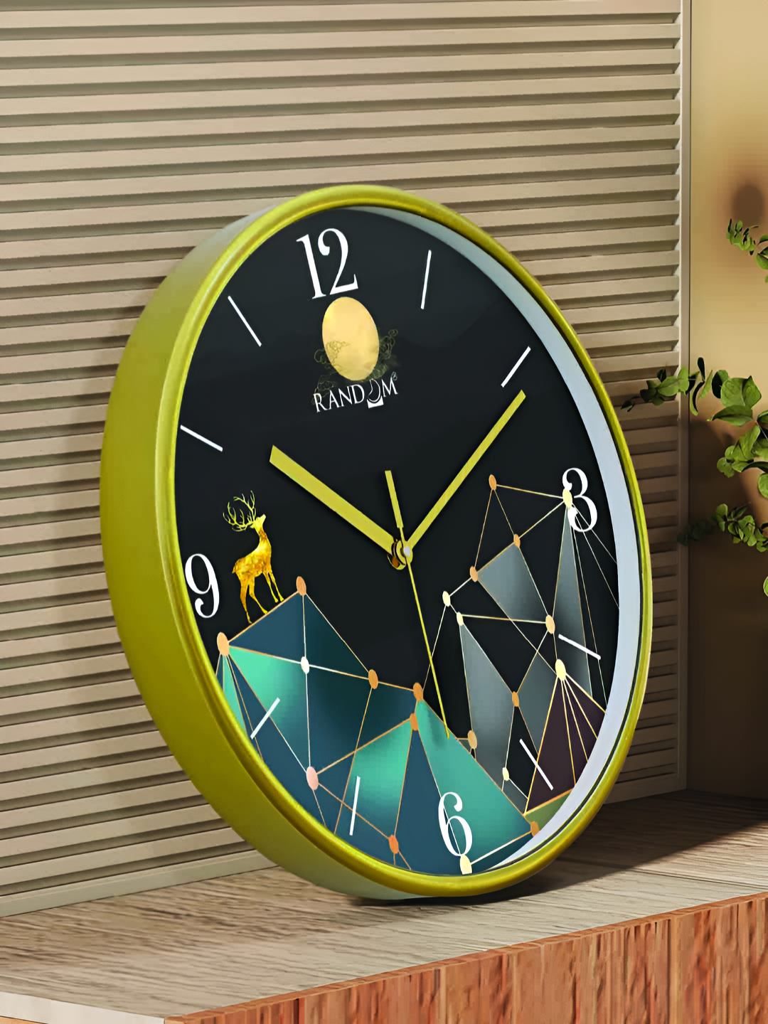 RANDOM Gold-Toned & Black Printed Contemporary Wall Clock-picture-24