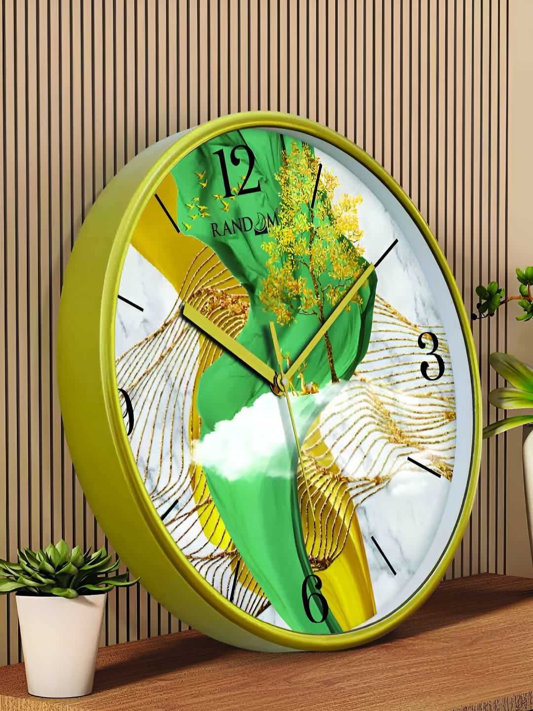 RANDOM Green & White Printed Contemporary Round Analogue Wall Clock-picture-27