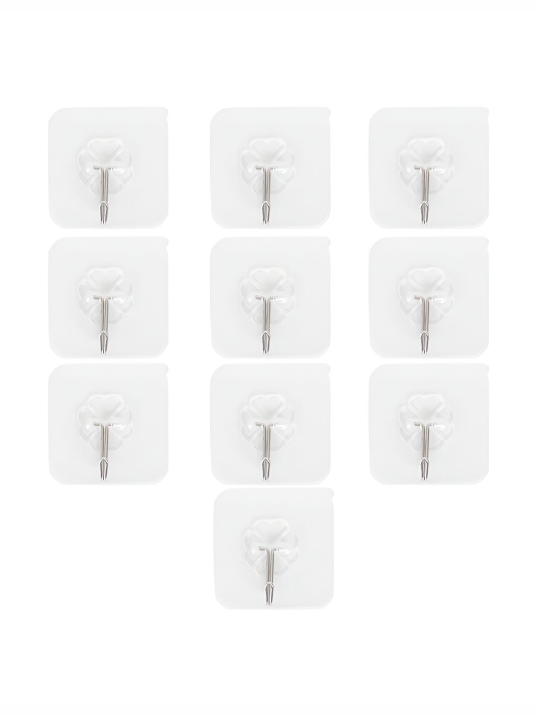 HOKIPO Transparent & Silver Toned 10 Pieces Wall Adhesive Hooks