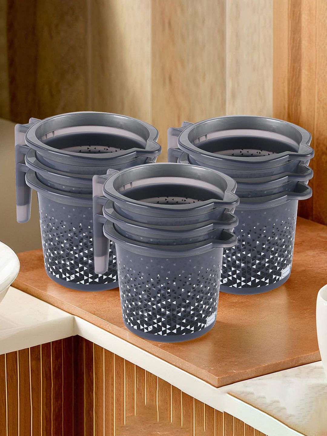 Kuber Industries Black 9 Pieces Geometric Printed Lightweight Mugs 1.5 L Each-picture-25
