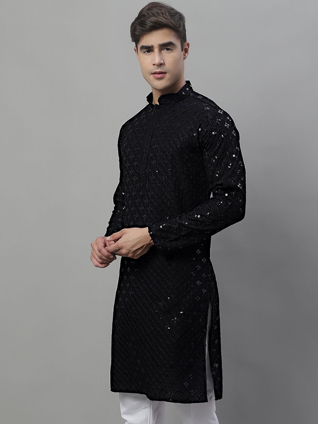 Jompers Men Geometric Embroidered Sequinned Kurta-picture-29