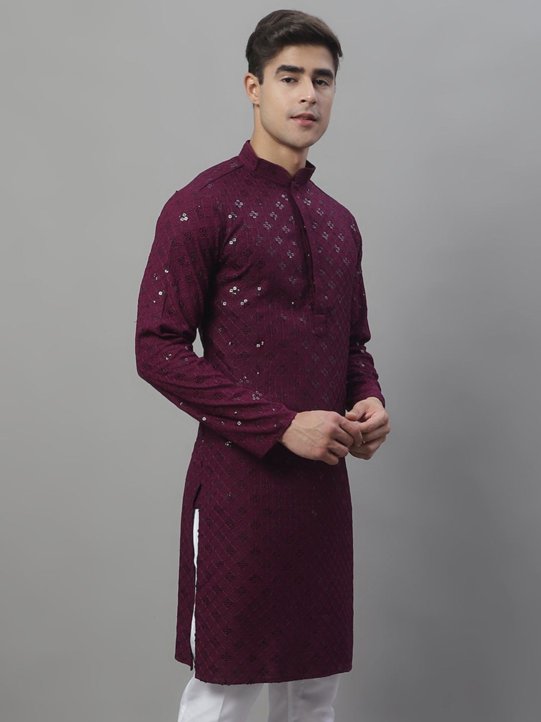Jompers Men Geometric Embroidered Sequinned Kurta-picture-13
