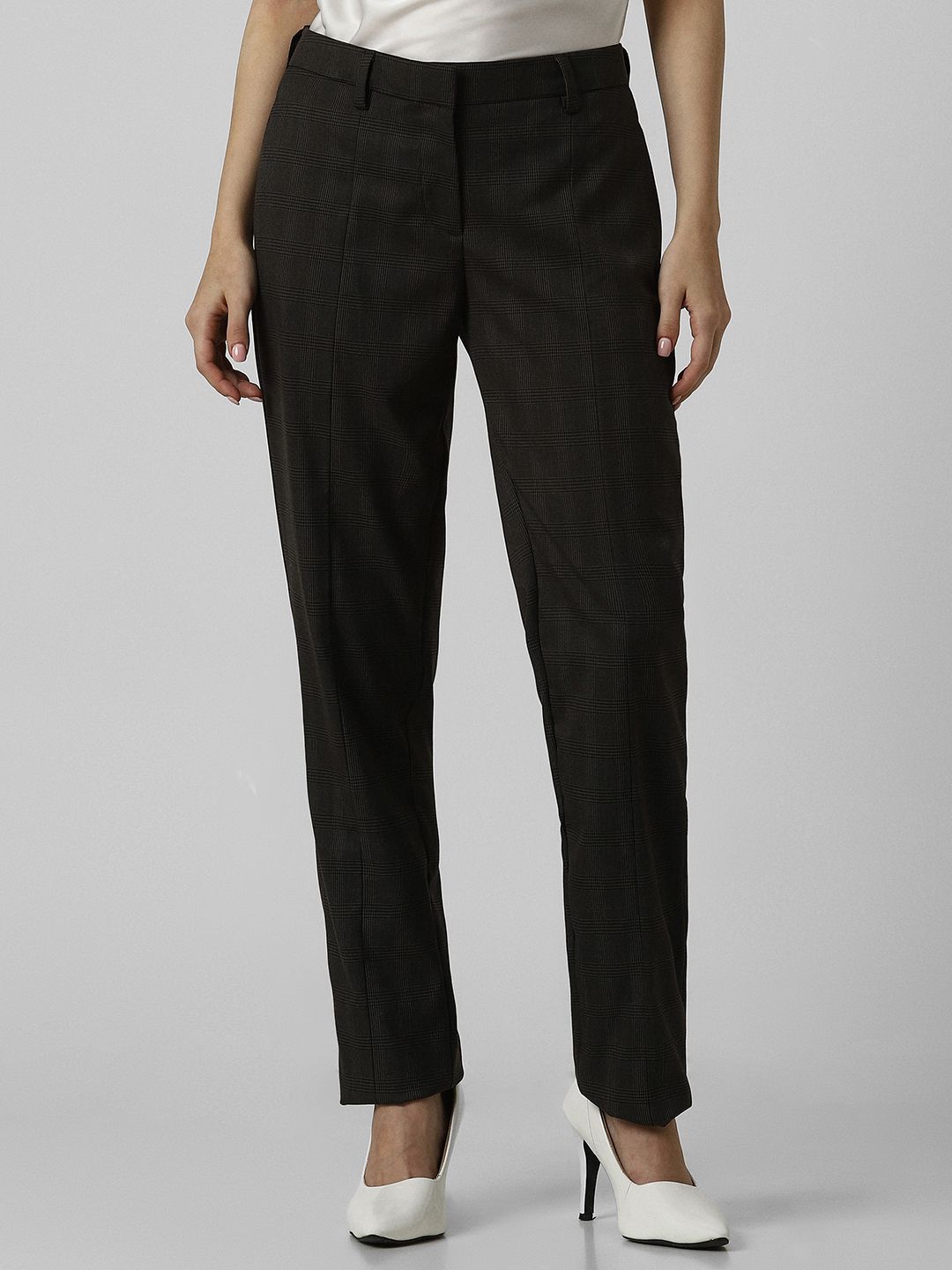 Van Heusen Woman Women Textured Checked Regular Fit Mid-Rise Formal Trousers-picture-25