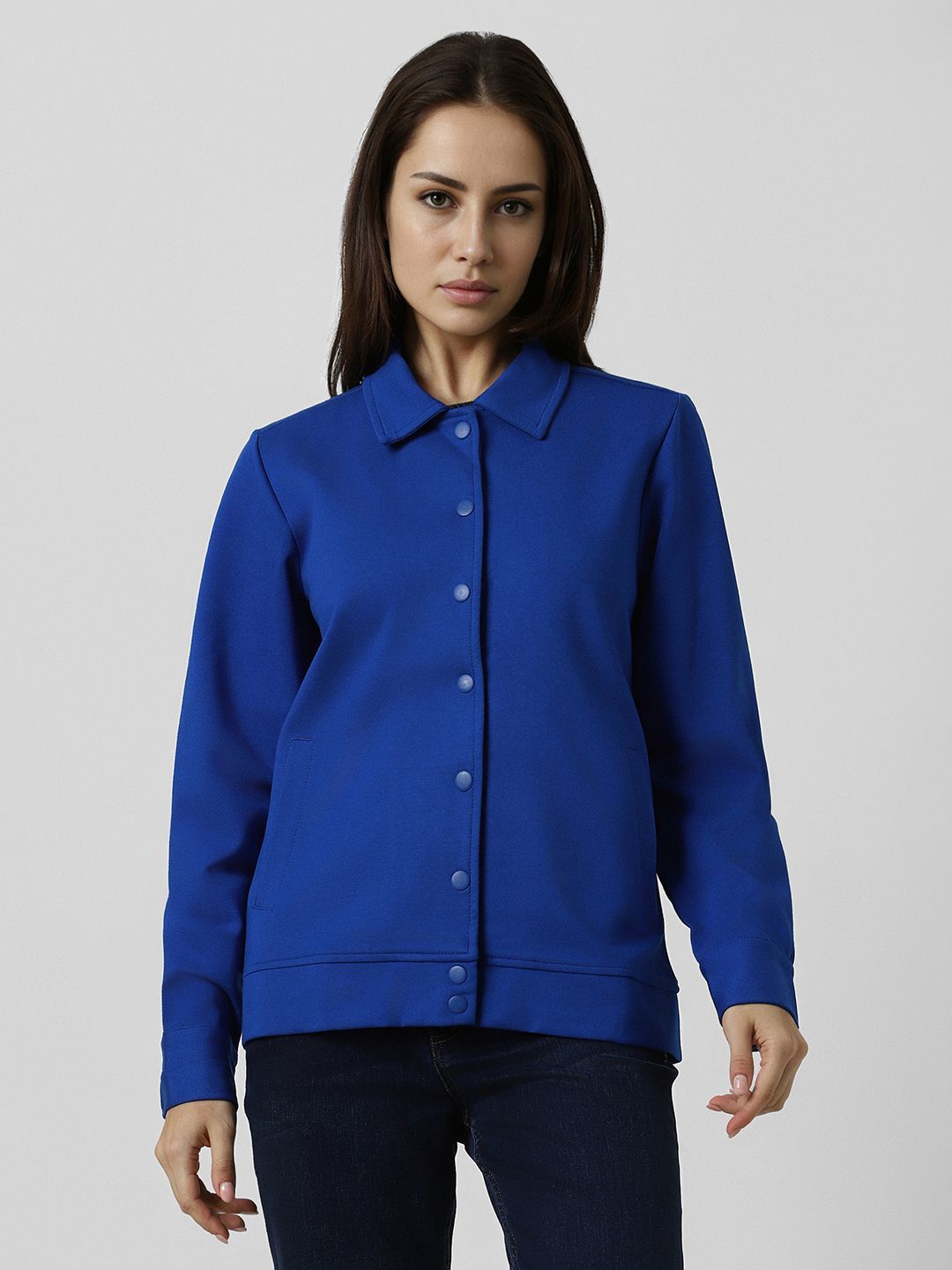 Van Heusen Woman Spread Collar Solid Cotton Casual Bomber Jacket-picture-36