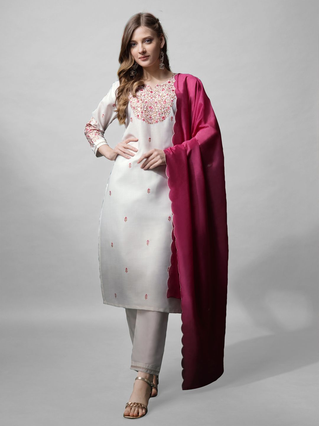 HI FI NX Women Embroidered Regular Kurti with Churidar & With Dupatta-picture-17