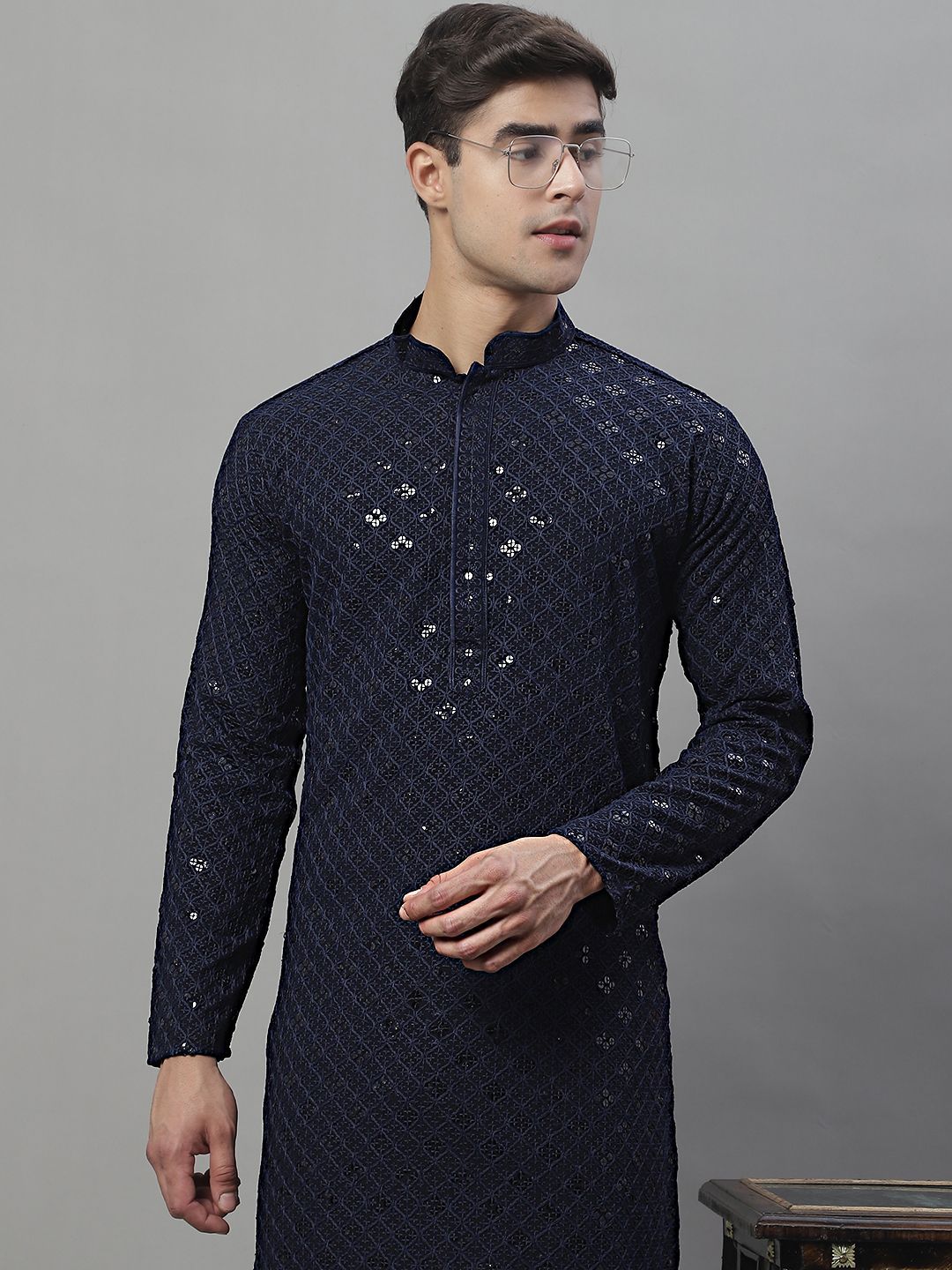 Jompers Men Geometric Embroidered Sequinned Kurta-picture-48