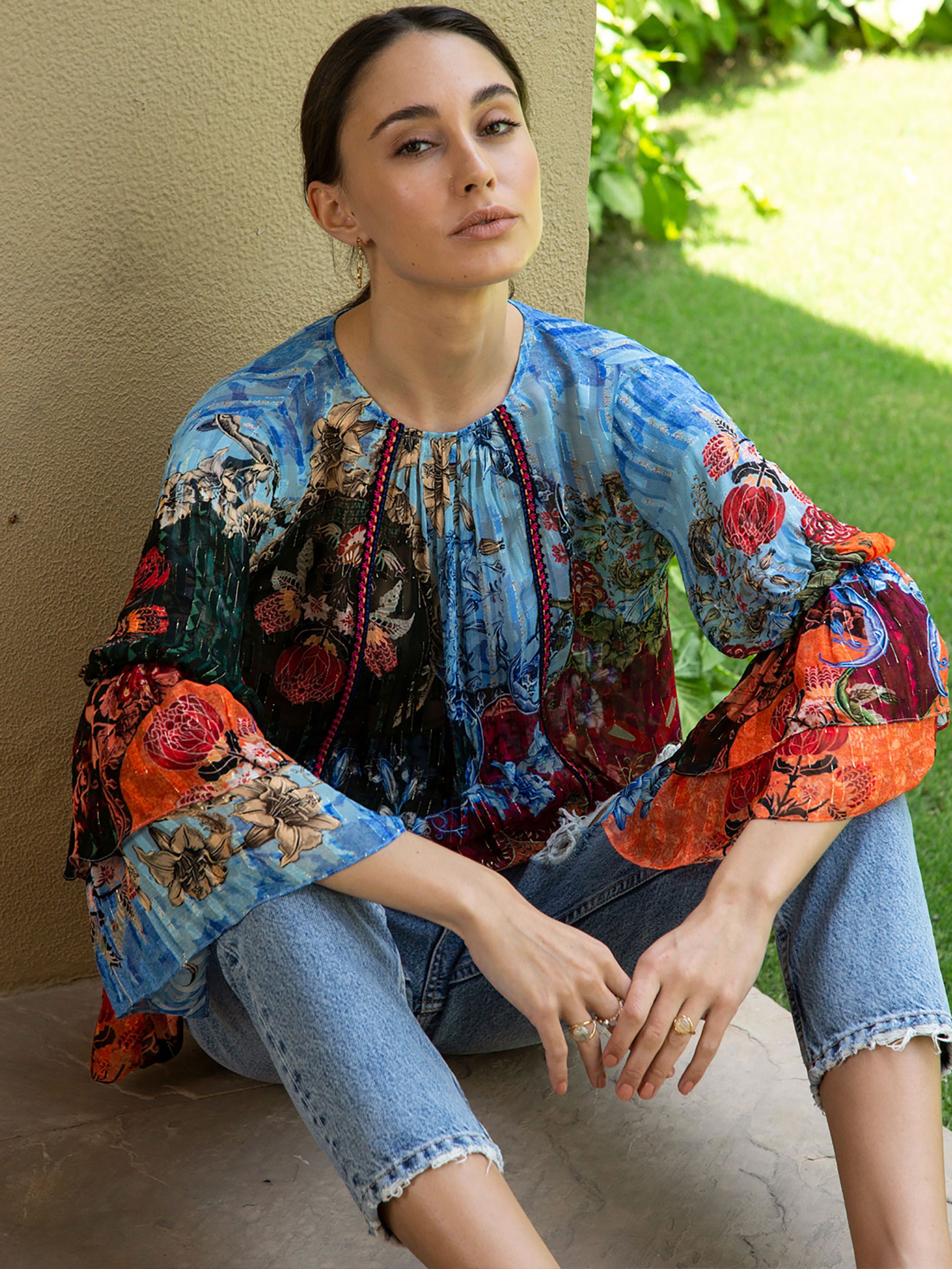 Bhanuni Floral Print Bell Sleeve Top-image-19
