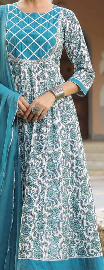 Floral Printed Pleated Gotta Patti Anarkali Kurta with Trousers & Dupatta Set