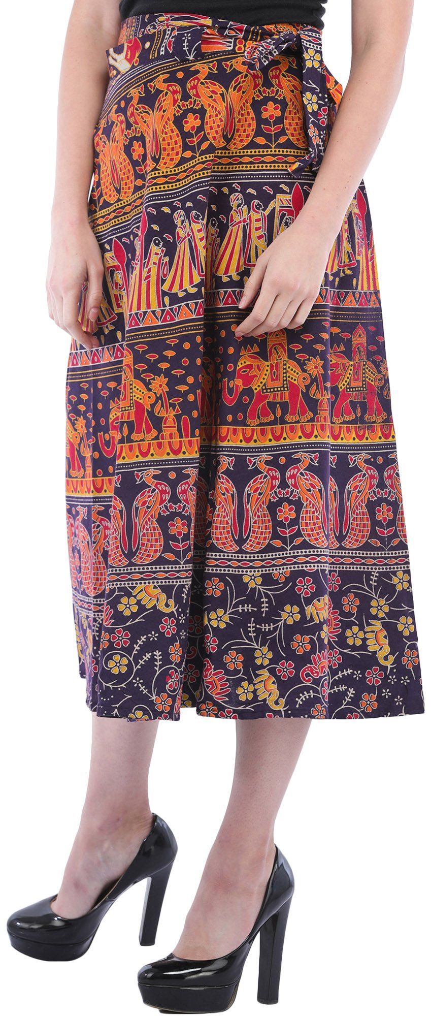 Exotic India Printed Pure Cotton Midi Wrap Skirts-image-49
