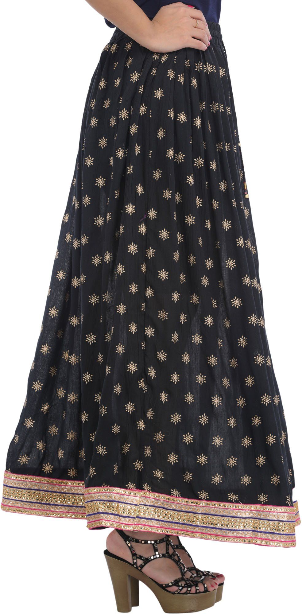 Exotic India Printed Flared Tiered Maxi Skirt-picture-35