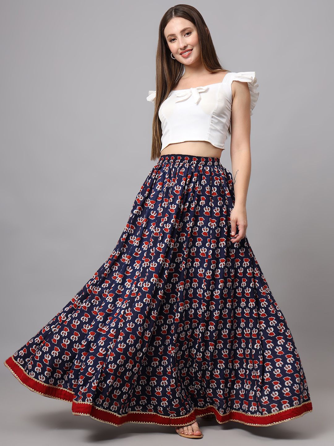 KALINI Printed Flared Maxi Skirt-picture-58