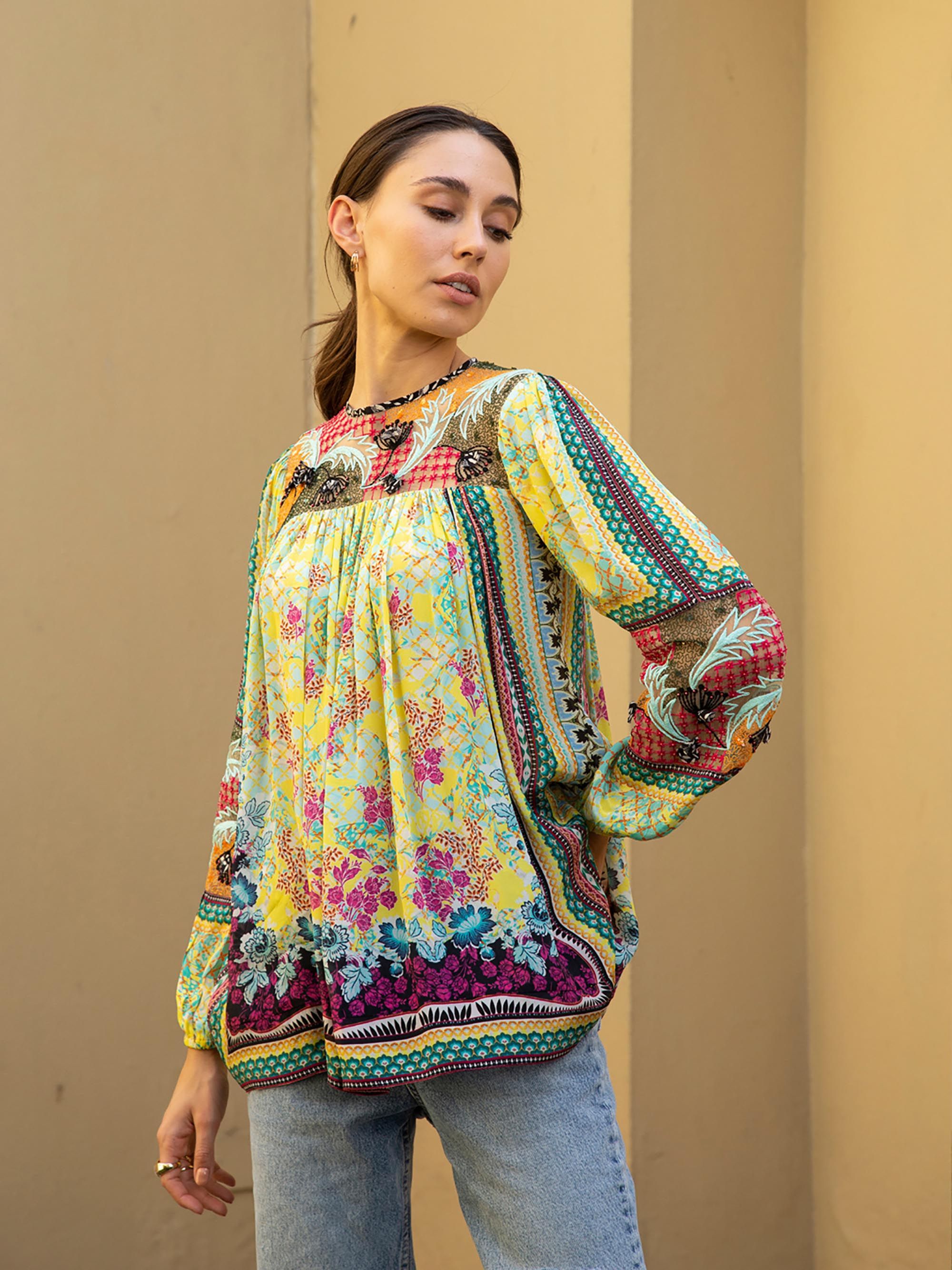 Bhanuni Floral Print Puff Sleeve A-Line Top-picture-19