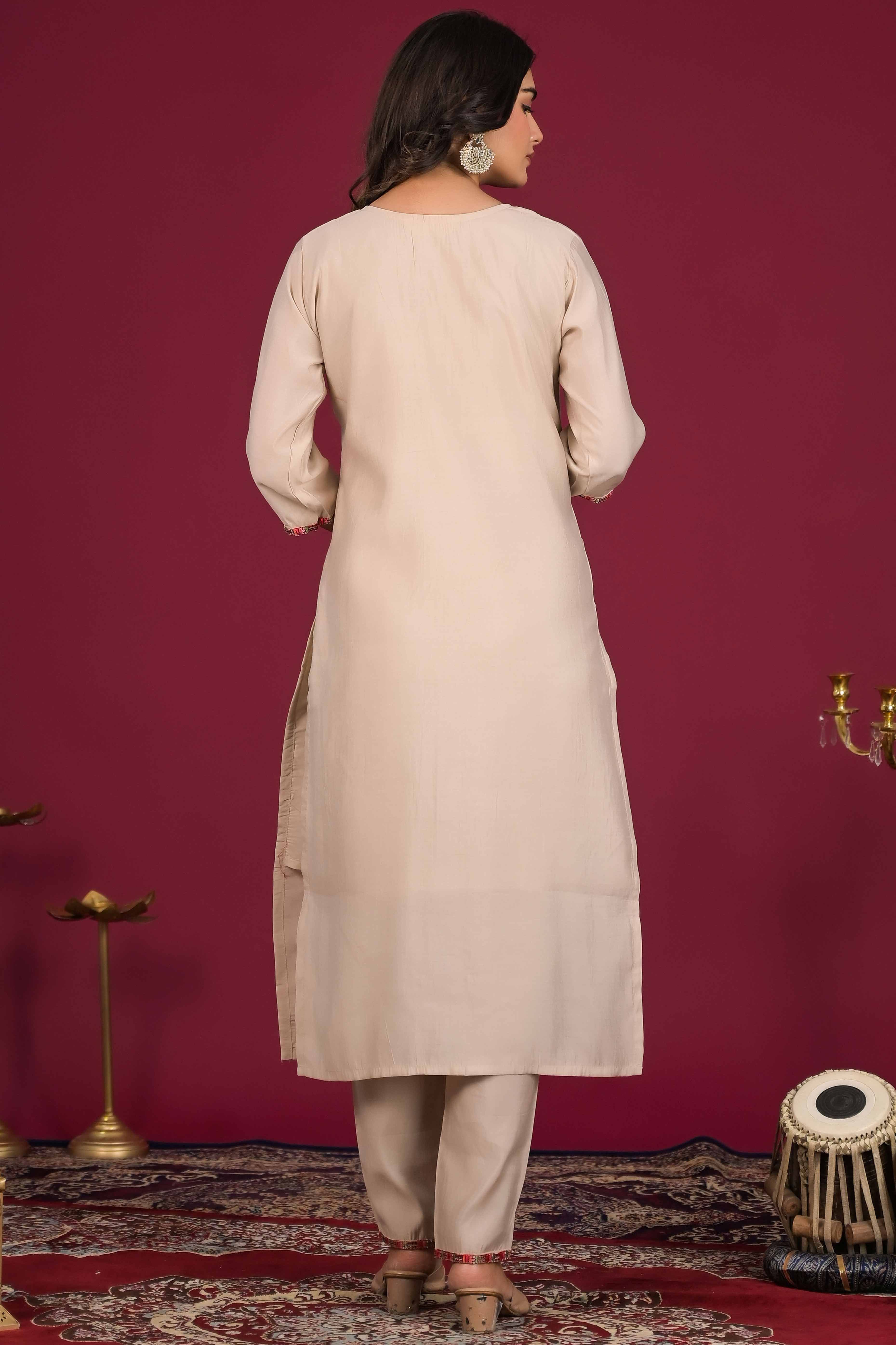 Anaya Pista Pure Roman Silk Chanderi Kurta Suit Set With Dupatta