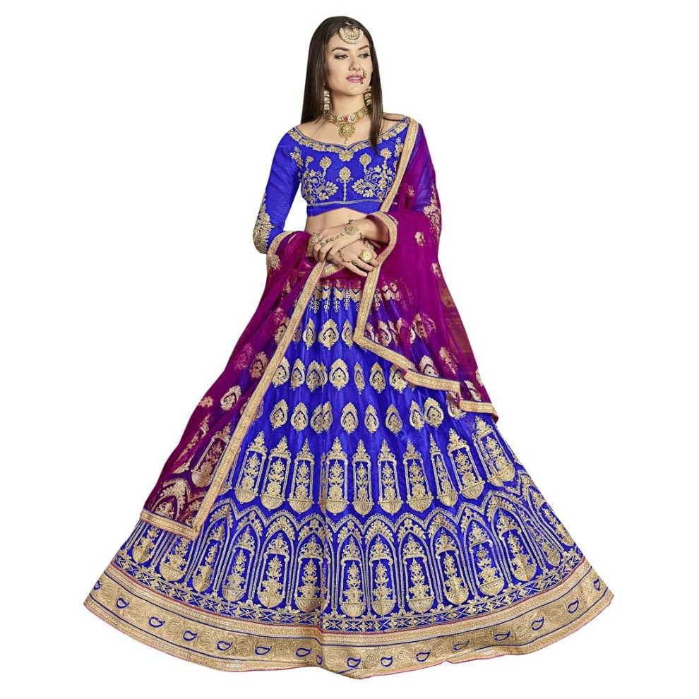 Maroosh Women Embroidered Thread Work Unstitched Lehenga & Blouse With Dupatta-picture-17