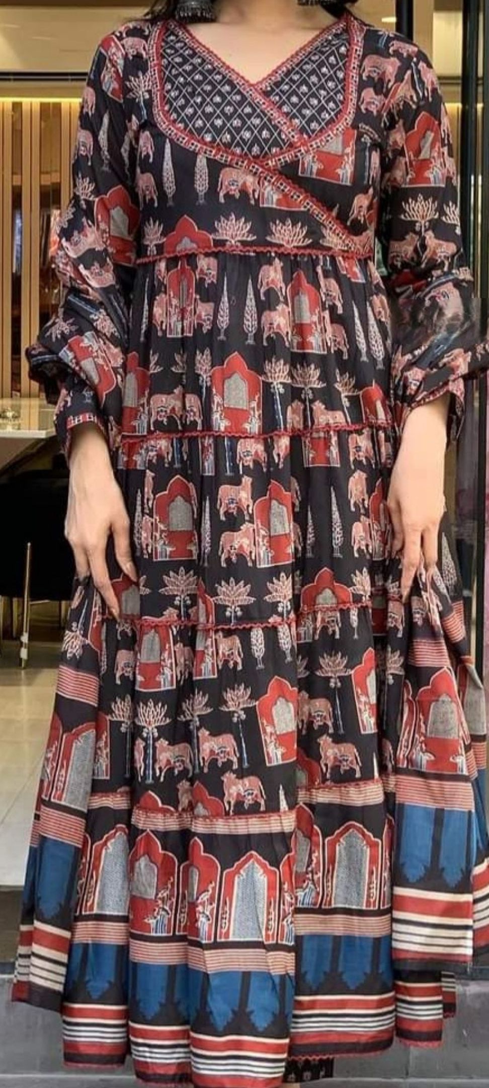Women's Red Ethnic Motifs Printed Anarkali Kurta