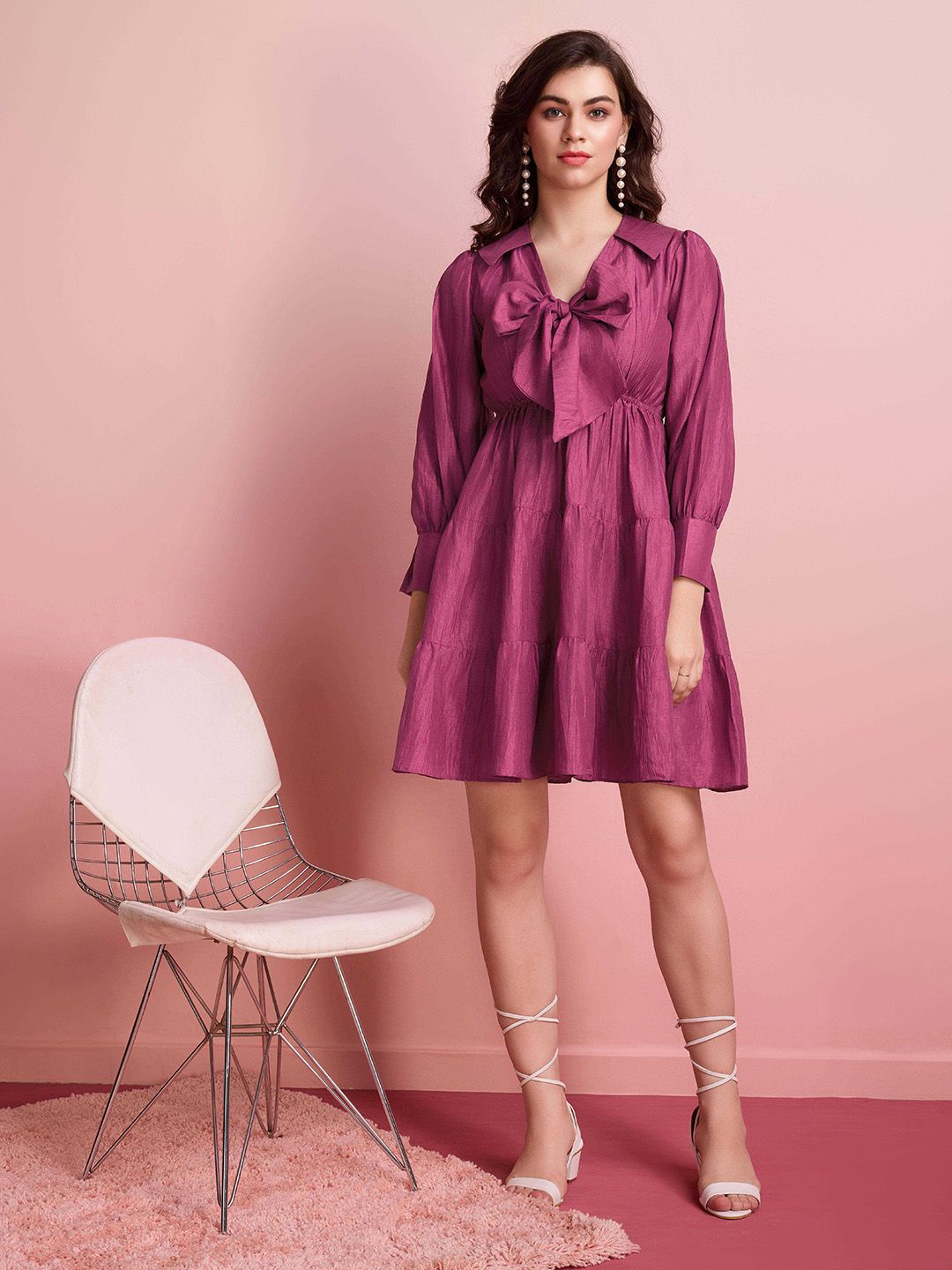 RACHNA Tie-Up Neck Fit & Flare Dress-image-11