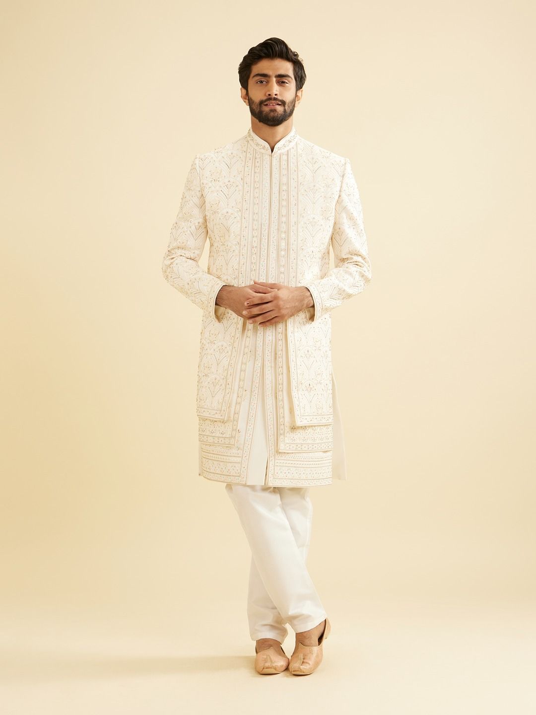 Manyavar Men Embroidered Mandarin Collar Sherwani Set-picture-32